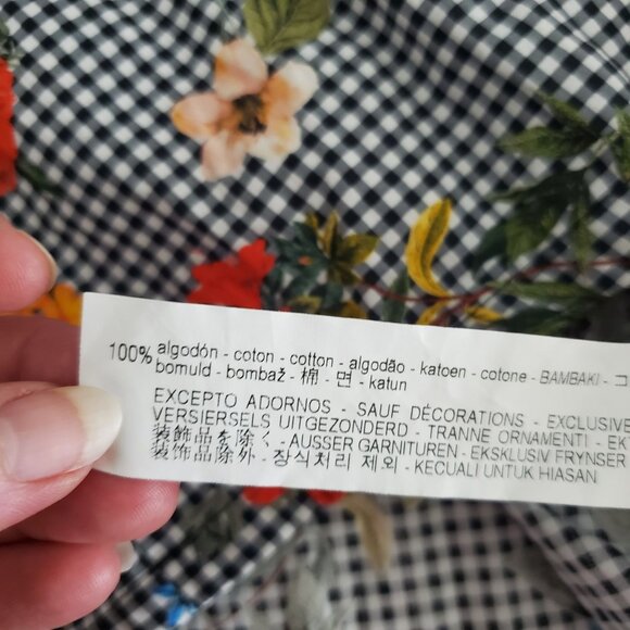 Zara Womens Floral Gingham Off The Shoulder Ruffle Mini Dress Size S Bell Sleeve - Picture 7 of 11